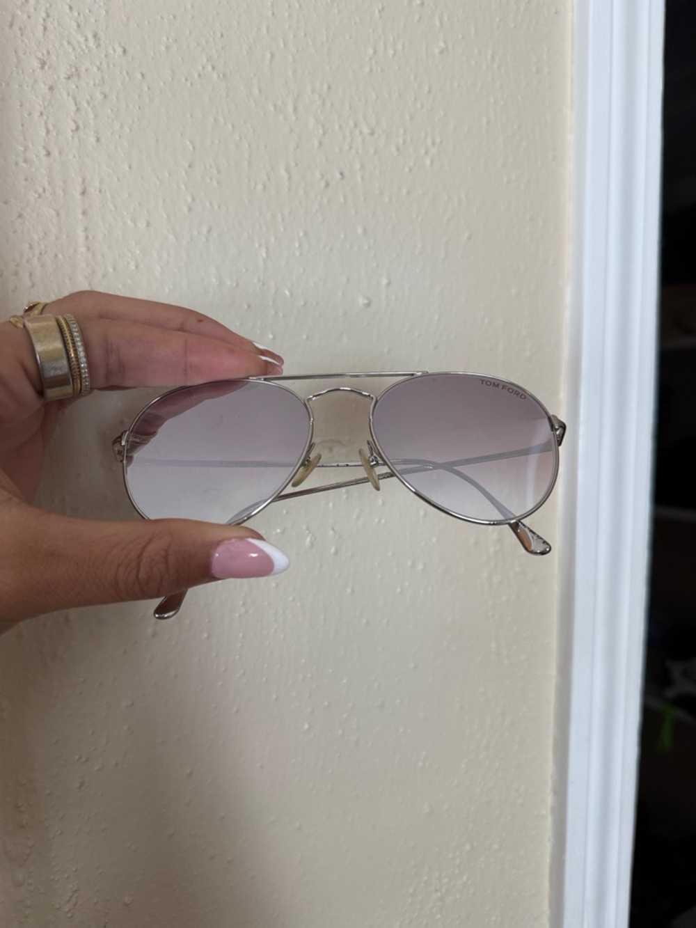 Tom Ford Silver Aviator Sunglasses with Pink Gradient Lenses